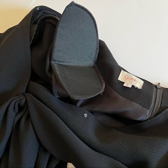 GUIDO vintage black faux wrap black dress with shoulder pads size medium/ Large - Picture 9 of 15